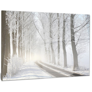 "Winter Lane in Foggy Morning" Landscape Photo Glossy Metal Wall Art, 28"x12"
