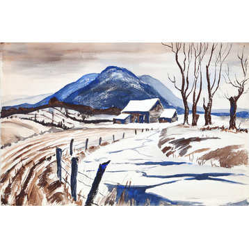 Eve Nethercott, Winter Farm Landscape, P3.30, Watercolor Painting