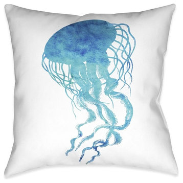 Laural Home Watercolor Jellyfish Outdoor Decorative Pillow, 18"x18"