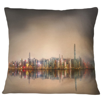 Singapore Financial District Skyscrapers Cityscape Throw Pillow, 18"x18"