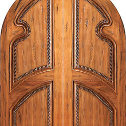 RA-1180 Round Top Carved Moulding 2-Panel Rustic Hardwood Exterior Double Door - Front Doors