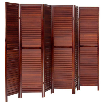 6' Tall Wooden Louvered Room, Walnut, 6 Panel