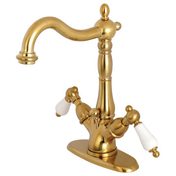 Kingston Brass Two-Handle Bathroom Faucet With Brass Pop-Up, Brushed Brass