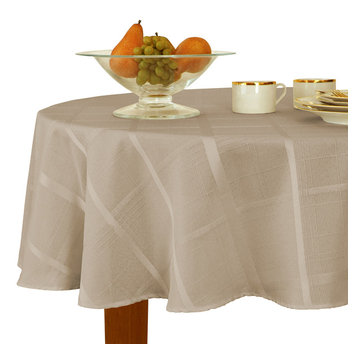 Elegance Plaid Solid Tablecloth, Beige, 70" Round