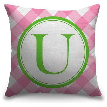 "Letter U - Circle Plaid" Outdoor Pillow 20"x20"