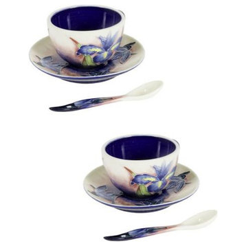 Dale Tiffany PC19030 Iris, 3.5" 2-Piece Hand Painted Pcelain Cup And Sauc