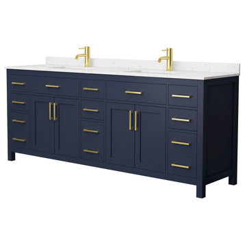 84" Double Bathroom Vanity Dark Blue, Carrara Cultured Marble Countertop, Sinks