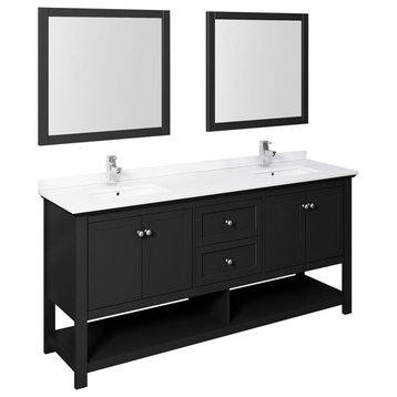 Manchester 72" Black Double Sink Bathroom Vanity Set, Faucet-Fft3811ch