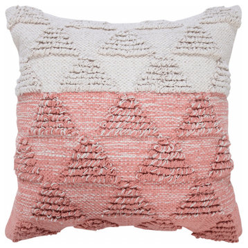 20" X 20" Pink And Off-White 100% Cotton Geometric Zippered Pillow