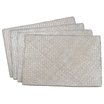 Natural Water Hyacinth Woven Placemat - Set of 4, 13"x19", Silver, Rectangle