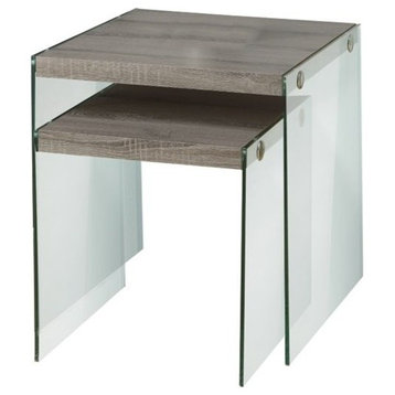 Pemberly Row 2 Piece Glass Nesting Table Set in Dark Taupe