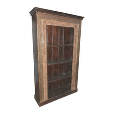 Mogul Interior - Consigned Hand-Carved Antique Indian Bookcase With Traditional Carvings - Bookcases