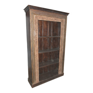 Mogul Interior - Consigned Hand-Carved Antique Indian Bookcase With Traditional Carvings - Bookcases