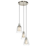 Kichler - Evie 3-Light Pendant in Brushed Nickel - The Kichler Evie 3-light pendant has a simple, stylish shape that flaunts double-layered glass shades. The interior shade is mercury glass and the exterior is clear glass, allowing the textural mercury glass to shine. Brushed nickel finish.  This light requires 3 , 100W Watt Bulbs (Not Included) UL Certified.