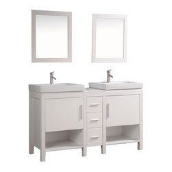 Alarus 60 inch Double Sink Bathroom Vanity Set White Finish - Bathroom Vanities And Sink Consoles