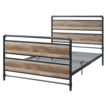 ACME Brantley Metal Full Bed with Wooden Headboard in Antique Oak and Sandy Gray