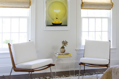 Example of a trendy bedroom design in New York with white walls