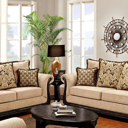 Delray Wood Trim Sofa Set - Living Room Furniture Sets
