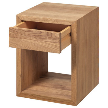 Floating Nightstand Cubic Hugo with Drawer small, Premium Oak Wood