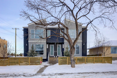 Trendy gray exterior home photo in Calgary