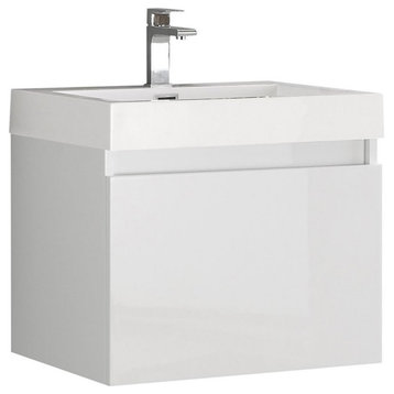 Fresca Nano White Modern Bathroom Cabinet with Integrated Sink