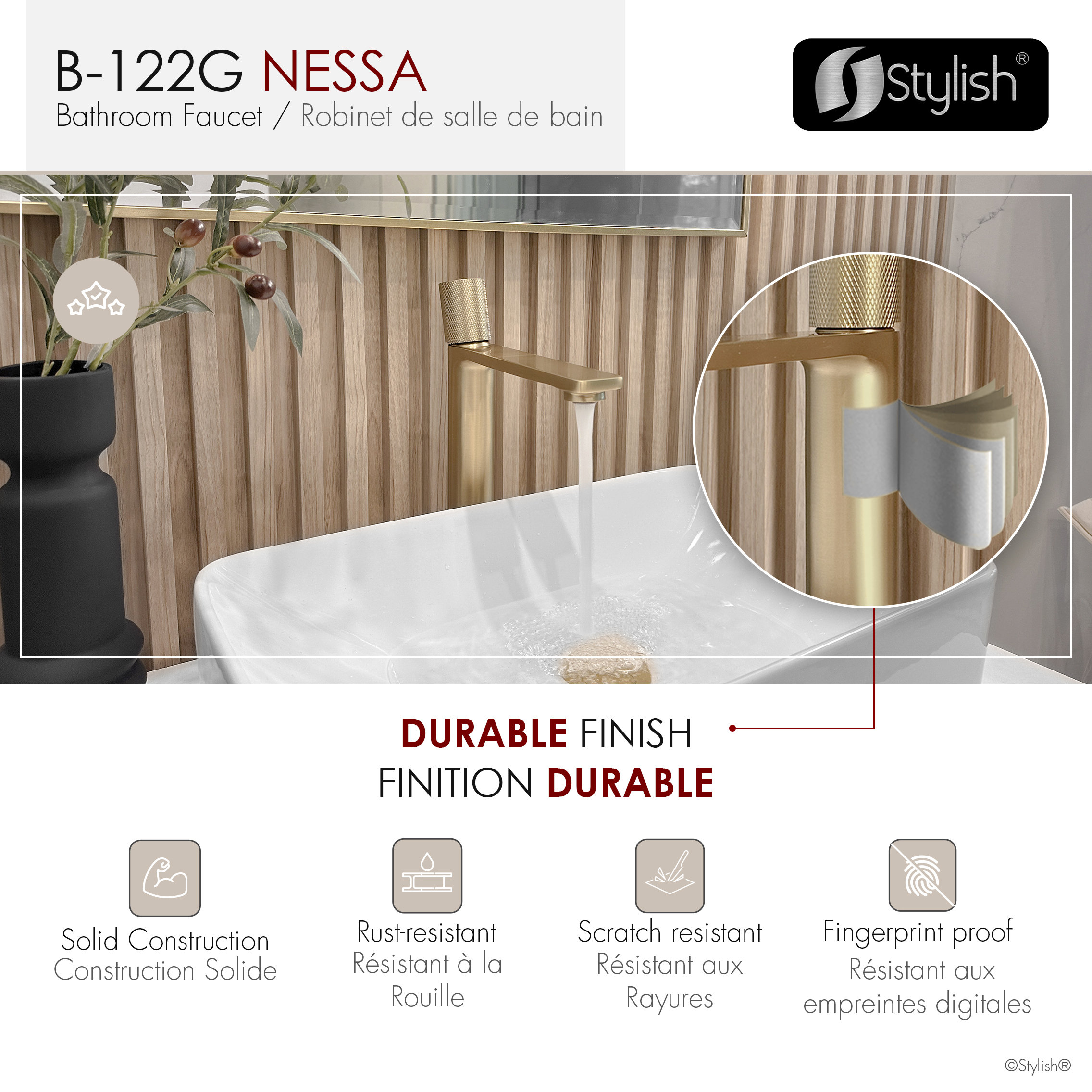 STYLISH Nessa Single Handle 12 1/2" Brushed Gold Vessel Bathroom Faucet