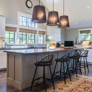 Coastal Kitchen with Skylight and Large Seating Island – Manchester MA