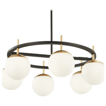 George Kovacs Alluria 6-Light Pendant, Weathered Black with Autumn Gold Accents
