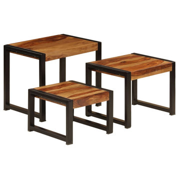vidaXL Side Table Set of 3 Nesting End Table Coffee Table Solid Wood Sheesham