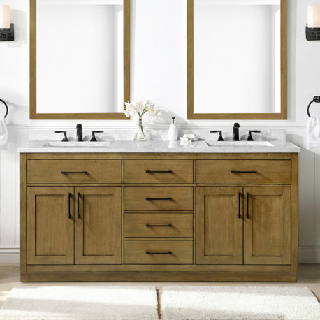 OVE Decors Athea 72" Vanity, Black Hardware, Power Bar, Almond Latte