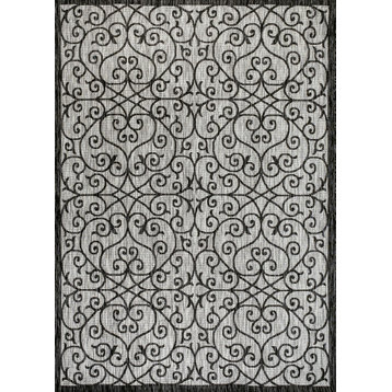 Madrid Vintage Filigree Textured Weave Indoor/Outdoor, Light Gray/Black, 9 X 12