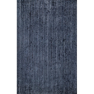 Nuloom Rigo Hand Woven Farmhouse Jute Area Rug, Navy 5'x8'