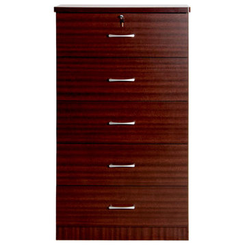 Better Home Products Olivia Wooden Tall 5 Drawer Chest Bedroom Dresser Mahogany
