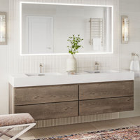 Bliss Bath Vanity, Butternut, 72", Double Sink, Wall Mount