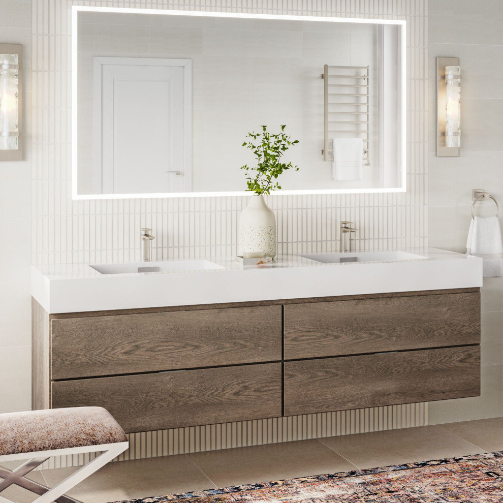 Bliss Bath Vanity, Butternut, 72", Double Sink, Wall Mount
