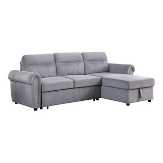 Ashton Velvet Fabric Reversible Sleeper Sectional Sofa Chaise ...