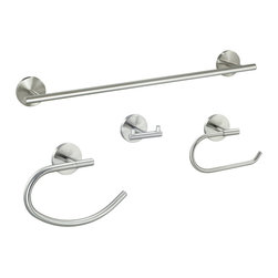 Designers Impressions - Contemporary Series 4 Piece Satin Nickel Bathroom Hardware Set - Bathroom Accessory Sets