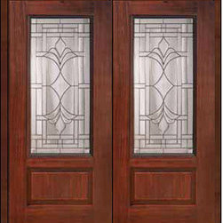 Prehung Double Door 80 Fiberglass Marsala 1 Panel 3/4 Lite Glass - Front Doors