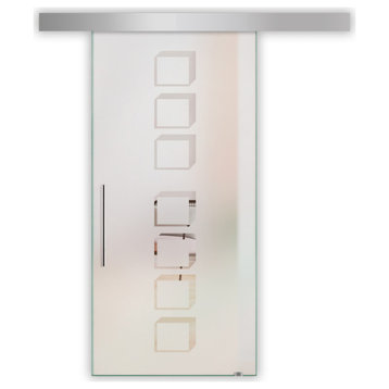 Sliding Glass Door With Geometric Designs ALU100, 24"x81", Semi-Private