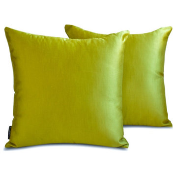 Chartreuse 12"x22" Lumbar Pillow Cover Set of 2 Solid - Chartreuse Slub Satin
