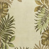 5'X8' Ivory Hand Tufted Bordered Tropical Leaves Indoor Area Rug