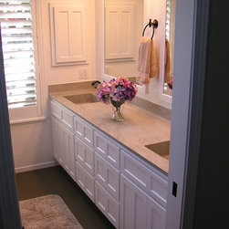 Corian Vanity with Two Custom Made Matching Sinks Using the Color Sagebrush - Vanity Tops And Side Splashes