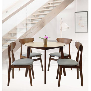 5-Piece Wooden Dining Set, Medium Brown, Yumiko Side Chairs