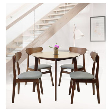 Solid Wood 5-Piece Dining Set, Medium Brown, Yumilo Side Chairs