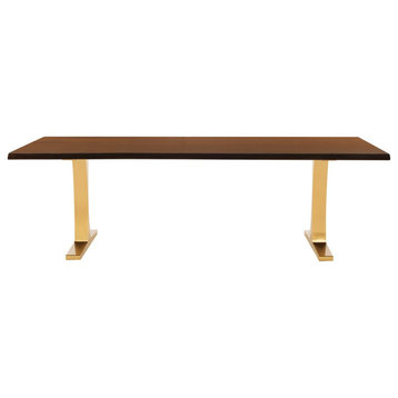 Cayenne Dining Table Seared Oak Top Brushed Gold 96"
