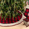 Christmas Tree Skirt With Buffalo Plaid and Sherpa Design, Red, 56"