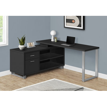 Computer Desk 72"L Black, Silver Executive Corner