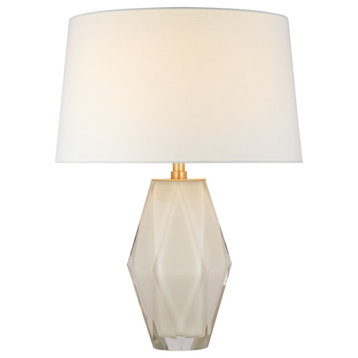 Palacios Medium Table Lamp, 1-Light, White Glass, Linen Shade, 20.75"H