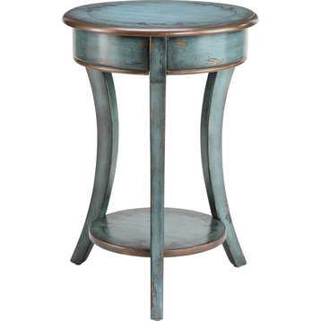 Freya Round Accent Table - Turquoise, Bronze - Distressed