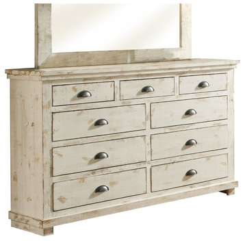 Progressive Furniture Willow 9 Drawer Wood Dresser in Distressed White